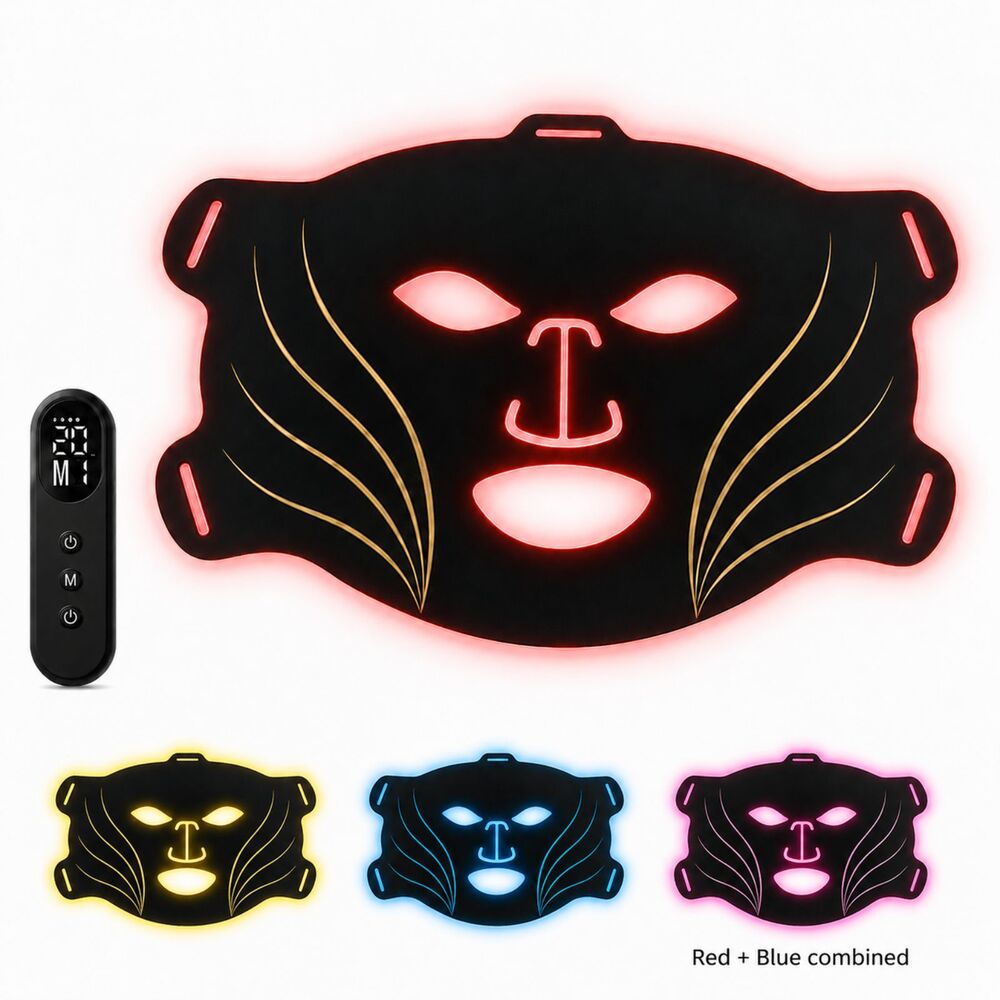 Cordless LED Facial Skincare Mask Rechargeable Red Light Near Infrared w Remote